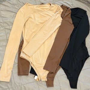 Long Sleeve Bodysuit Set - Cream, Brown, Black